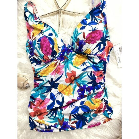 New. Blue Rod Beattie floral tankini top. - Picture 2 of 8